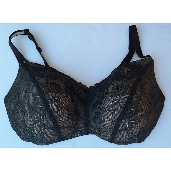 Cacique Black Lace Bra Lightly Lined Full Coverage Wireless Size 40 DDD Coquette - Picture 7 of 9
